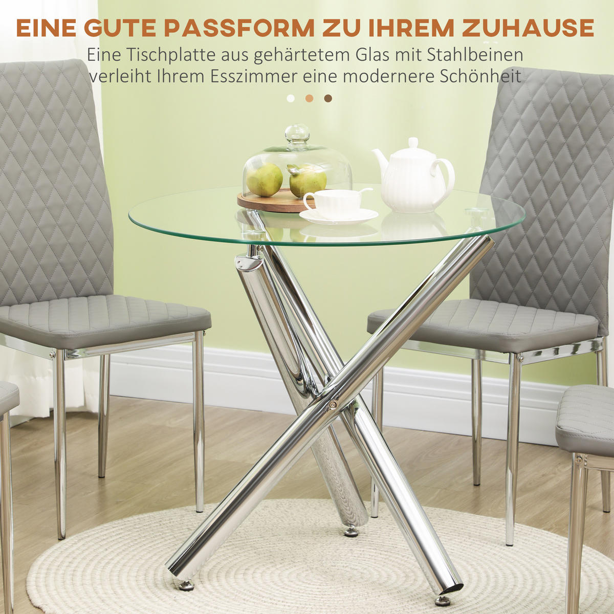 ESSTISCH, Glas, Stahl, Transparent - Transparent, Glas (80/80/74cm) - HOMCOM