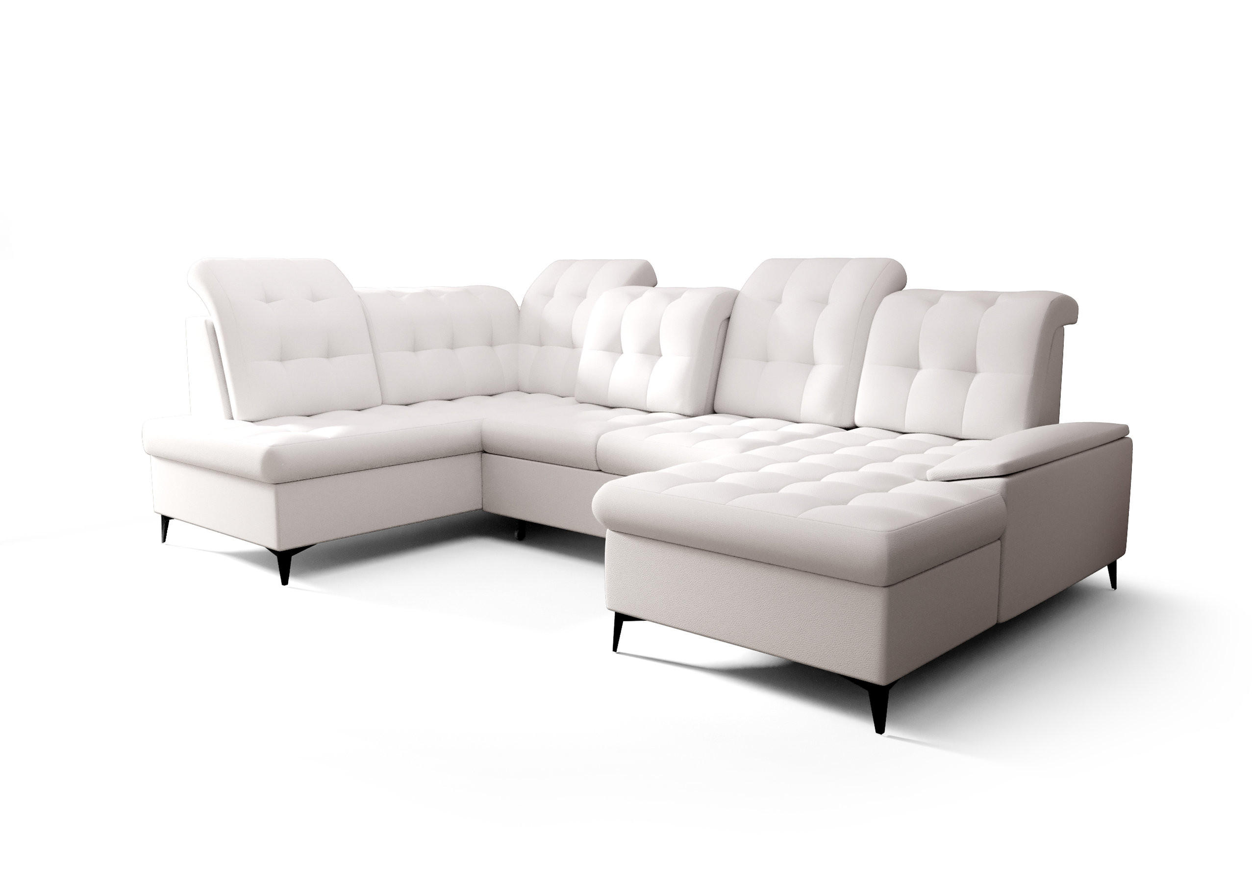 WOHNLANDSCHAFT KONGO RBN17, Eckcouch in U-Form mit Schlaffunktion, Farbe: Weiß, Kunstleder, Ottomane Rechts - Weiß, Textil (343/107/210cm) - O-Sofa