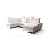 WOHNLANDSCHAFT KONGO RBN17, Eckcouch in U-Form mit Schlaffunktion, Farbe: Weiß, Kunstleder, Ottomane Rechts - Weiß, Textil (343/107/210cm) - O-Sofa