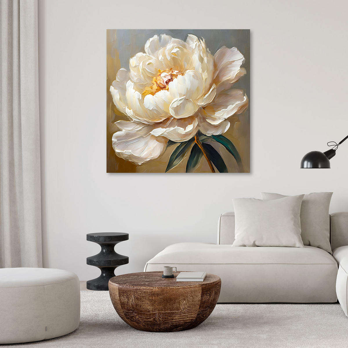 WANDBILD öl pfingstrose gedruckt auf leinwand - Beige, Textil (30/30cm) - Feeby