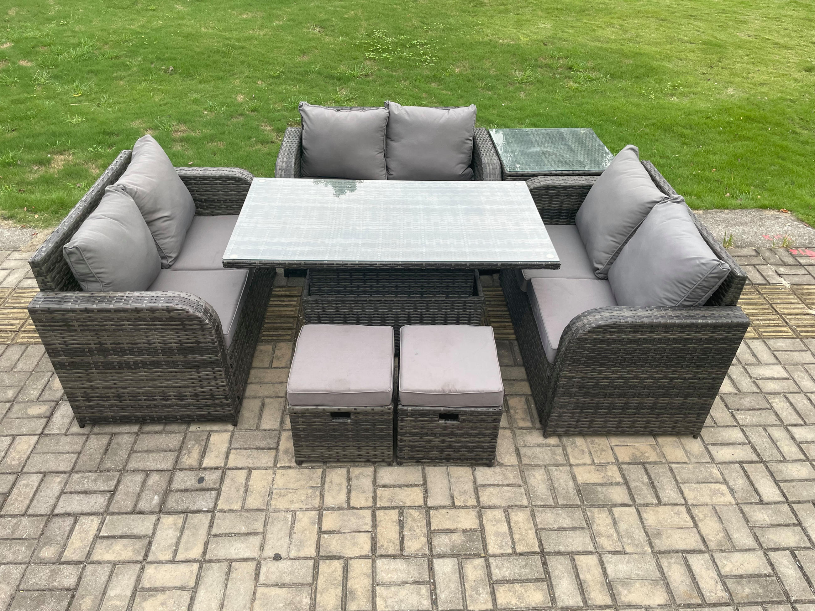 GARTENSOFA SET Polyrattan Dunkelgrau 8-Sitzer - Dunkelgrau, Metall - Fimous