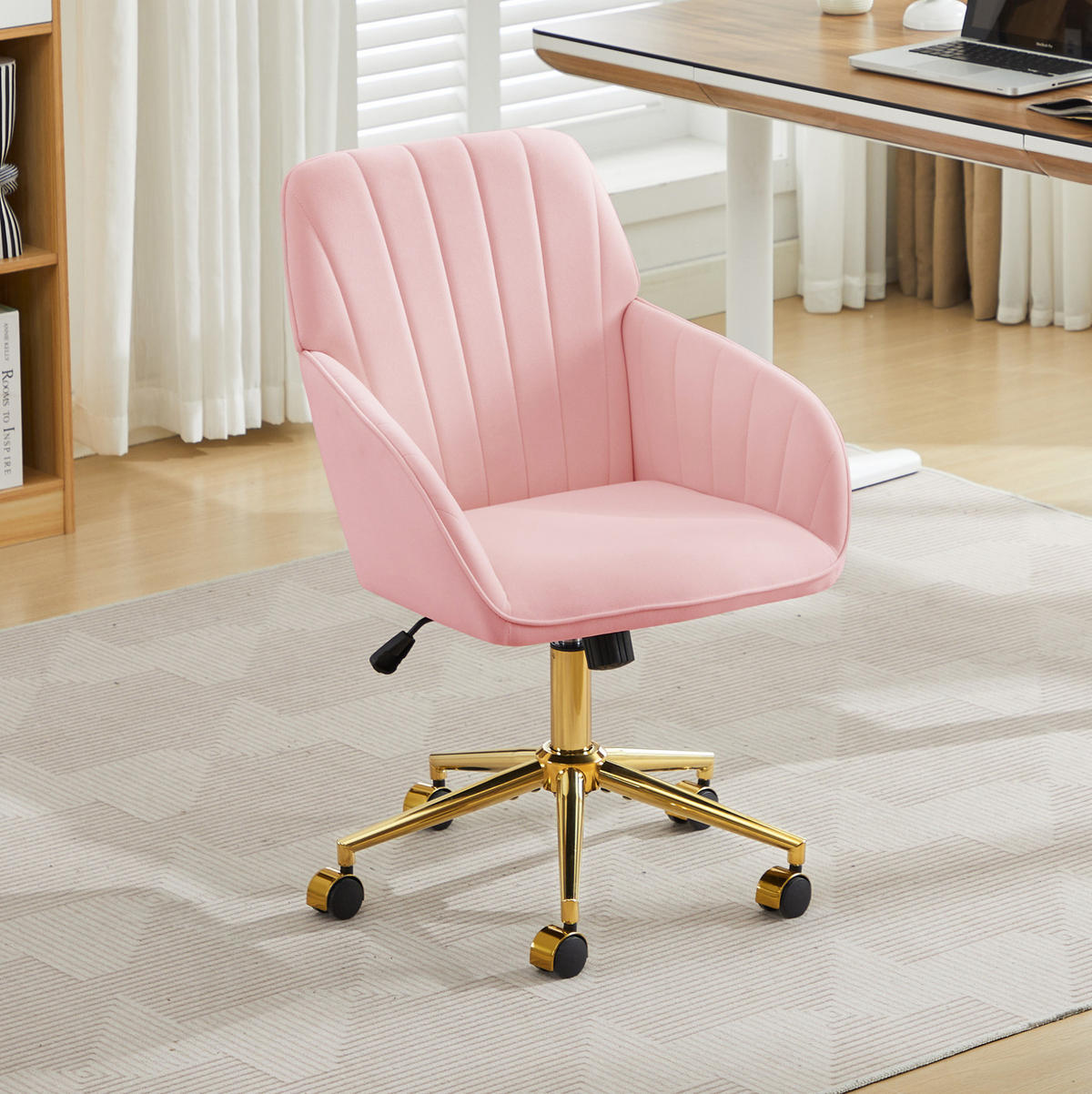 BÜRODREHSTUHL höhenverstellbar Sitzhöhe 50 - 59 cm Samt Pink - Pink, Metall (60/97/62cm) - Meubliv