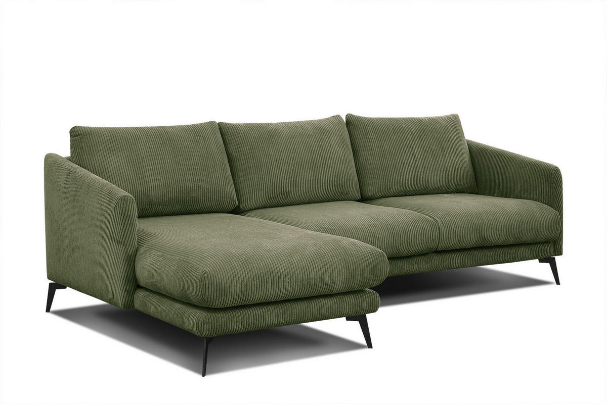 ECKSOFA VILT 4-Sitzer, olivgrün - Schwarz/Olivgrün, Holzwerkstoff/Textil (156/255cm) - Courtois Laville
