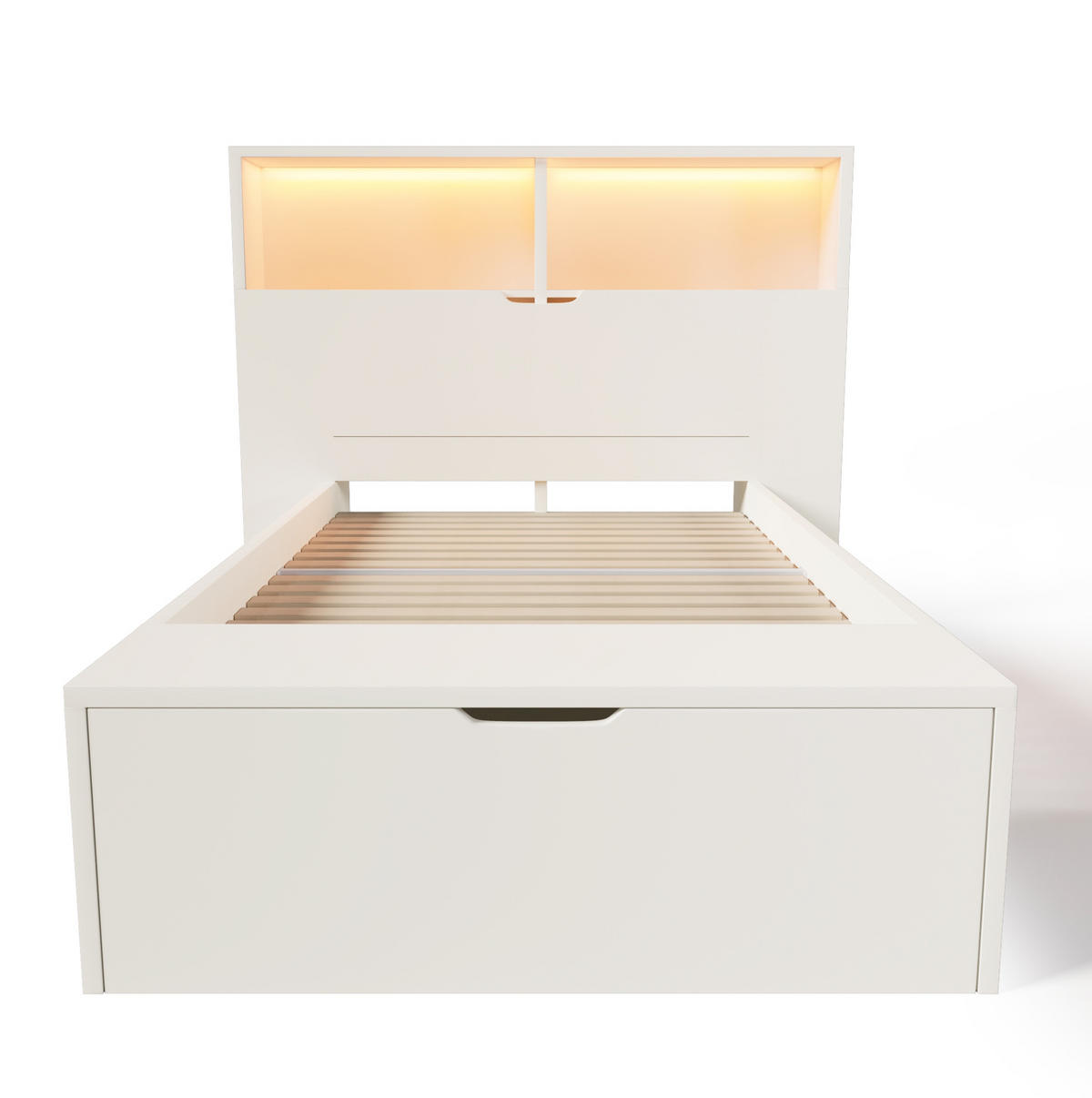 BETT 90x200 cm in Weiß mit LED & USB-C-Ladeanschlüssen - Weiß, Holzwerkstoff (90/200cm) - Modfu