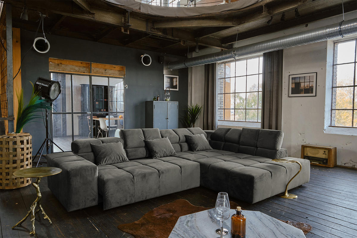 ECKSOFA MIT MOTORISCHEM SITZVORZUG NEVADA Grau Velvet - Schwarz/Grau, Textil (319/215cm) - KAWOLA