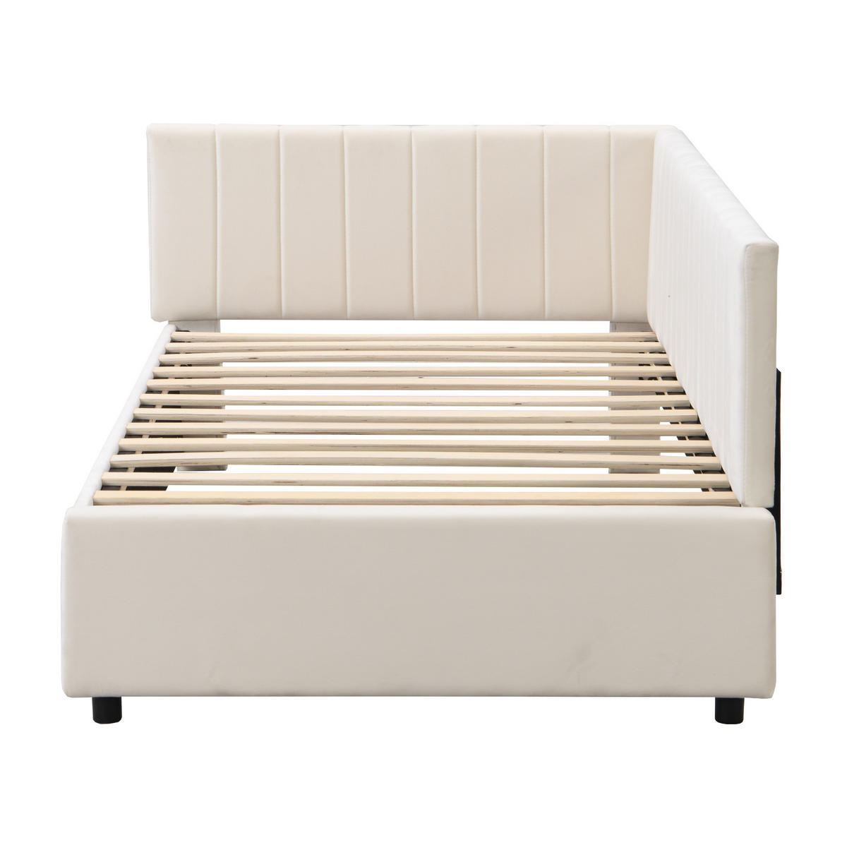 ČALOUNĚNÉ lůžko 90/200 cm béžové ze sametu s roštem a multifunkčním využitím - béžová, kůže (90/200cm) - OKWISH