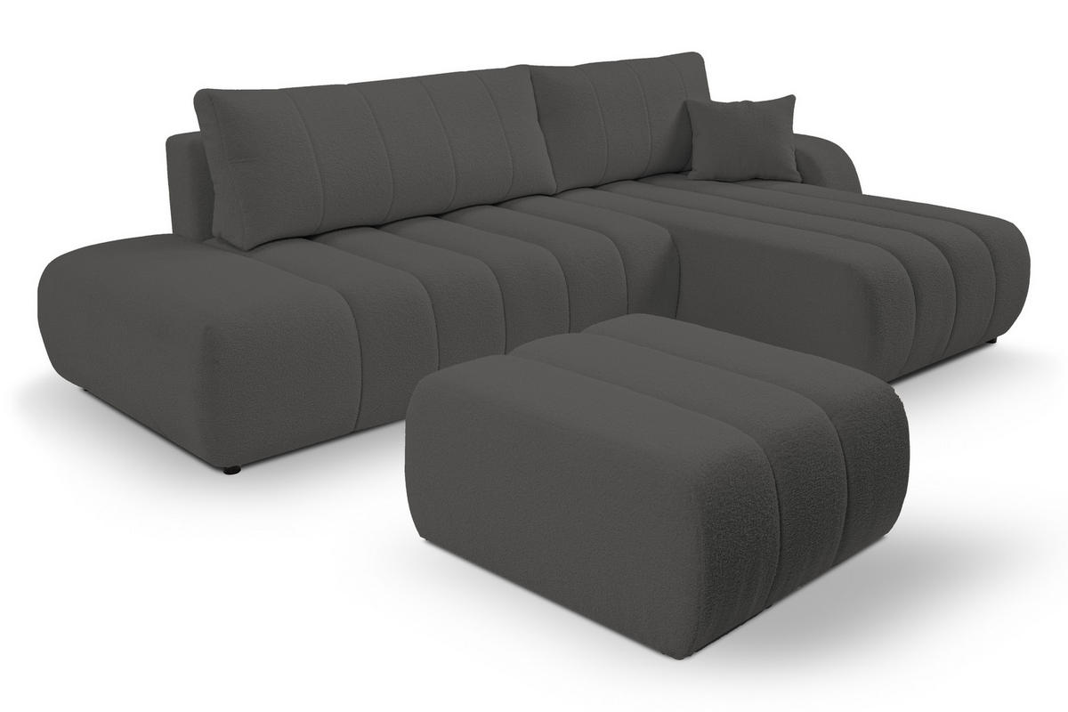 ECKSOFA Baloo mit Schlaffunktion und Bettkasten, komfortable Polsterung, Stoffbezug, lose Rückenkissen, freistehend, RECHTS, 276x176x88 cm, Dark grey - Dunkelgrau, Holz/Textil (276/176cm) - DomoHome