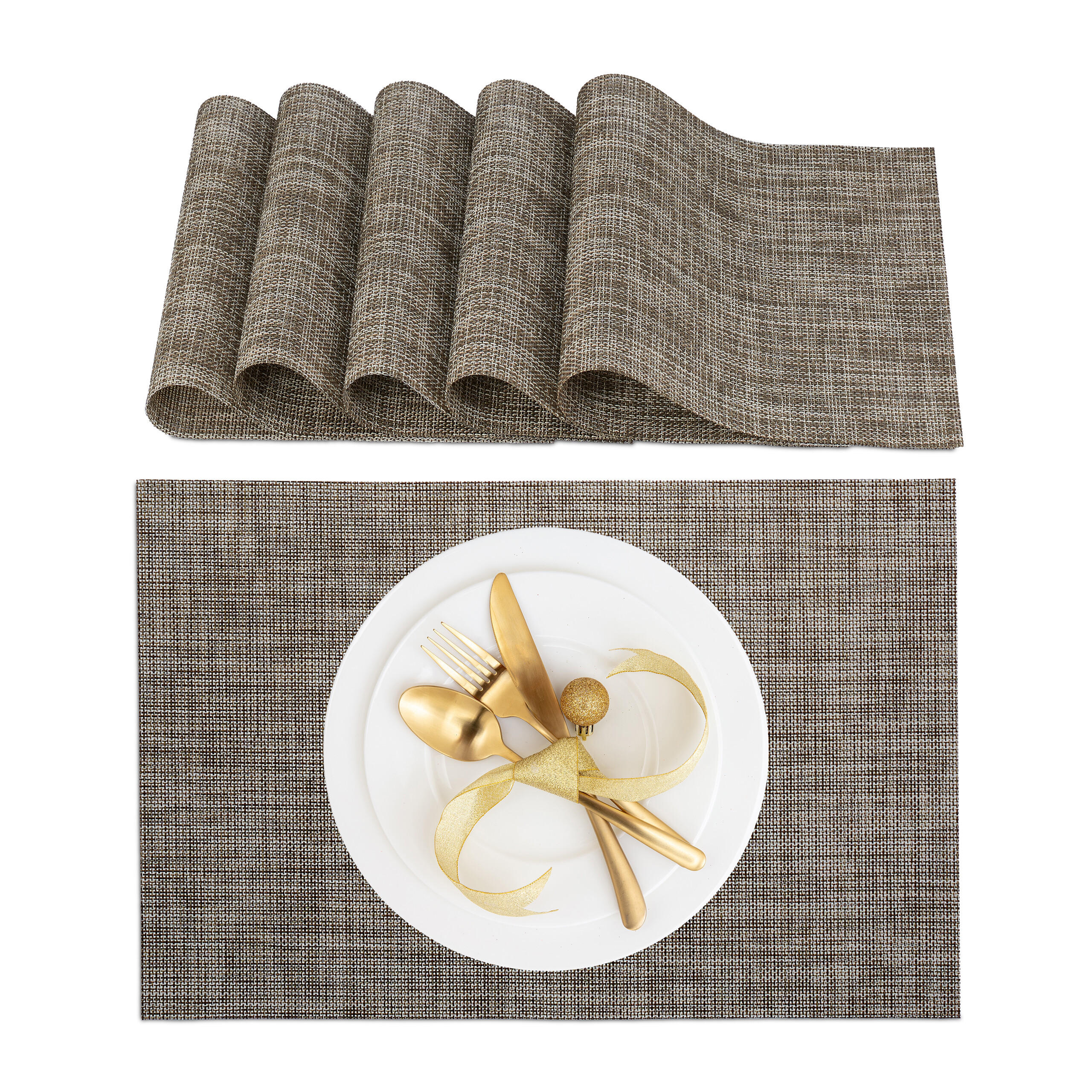 6TLG.TISCHSET - Braun, Kunststoff/Textil (30/45/0.1cm) - Relaxdays