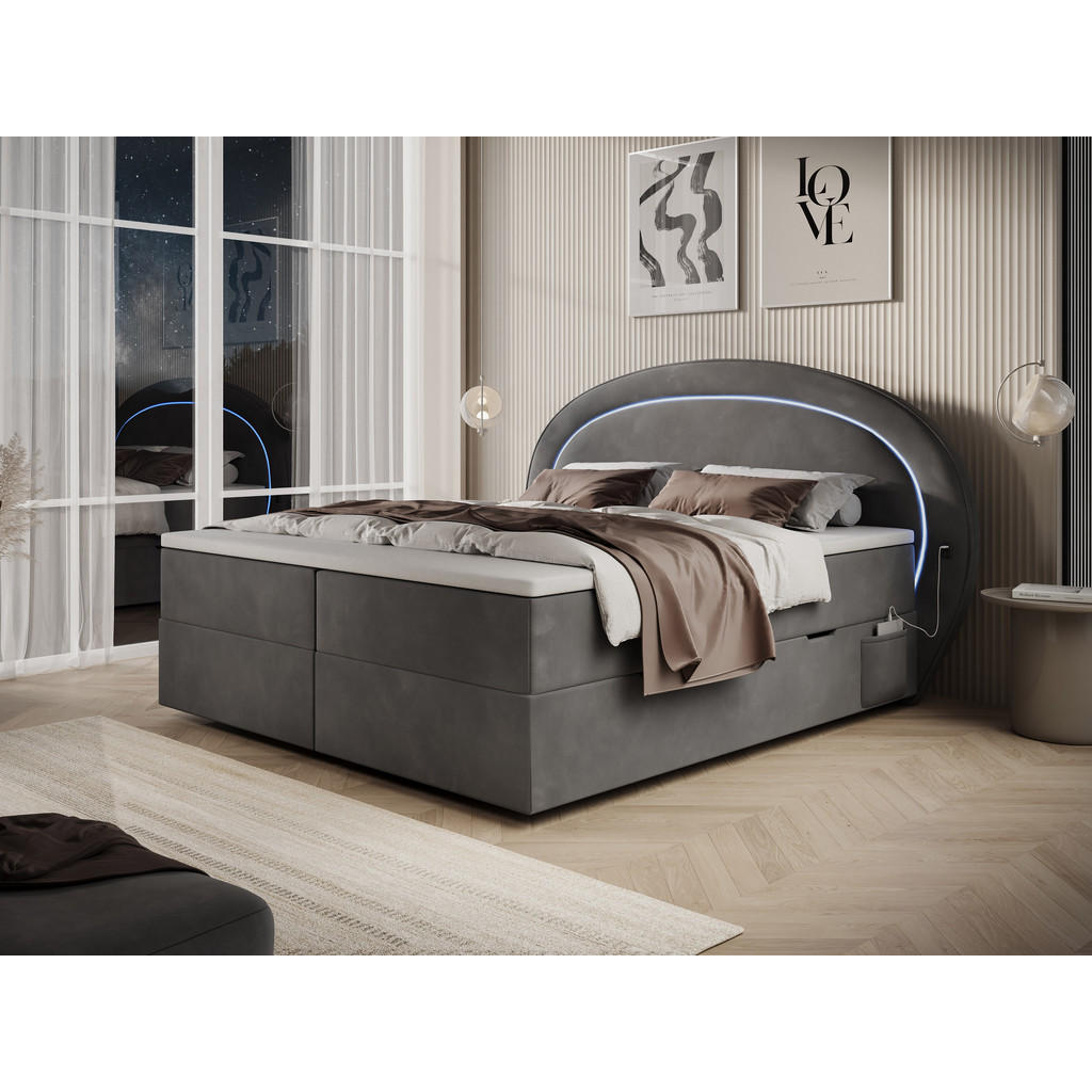 Thumbnail - wonello Boxbett, Grau, Textil, Höhe ca. 25 cm, 180x200 cm, Schlafzimmer, Betten, Boxspringbetten