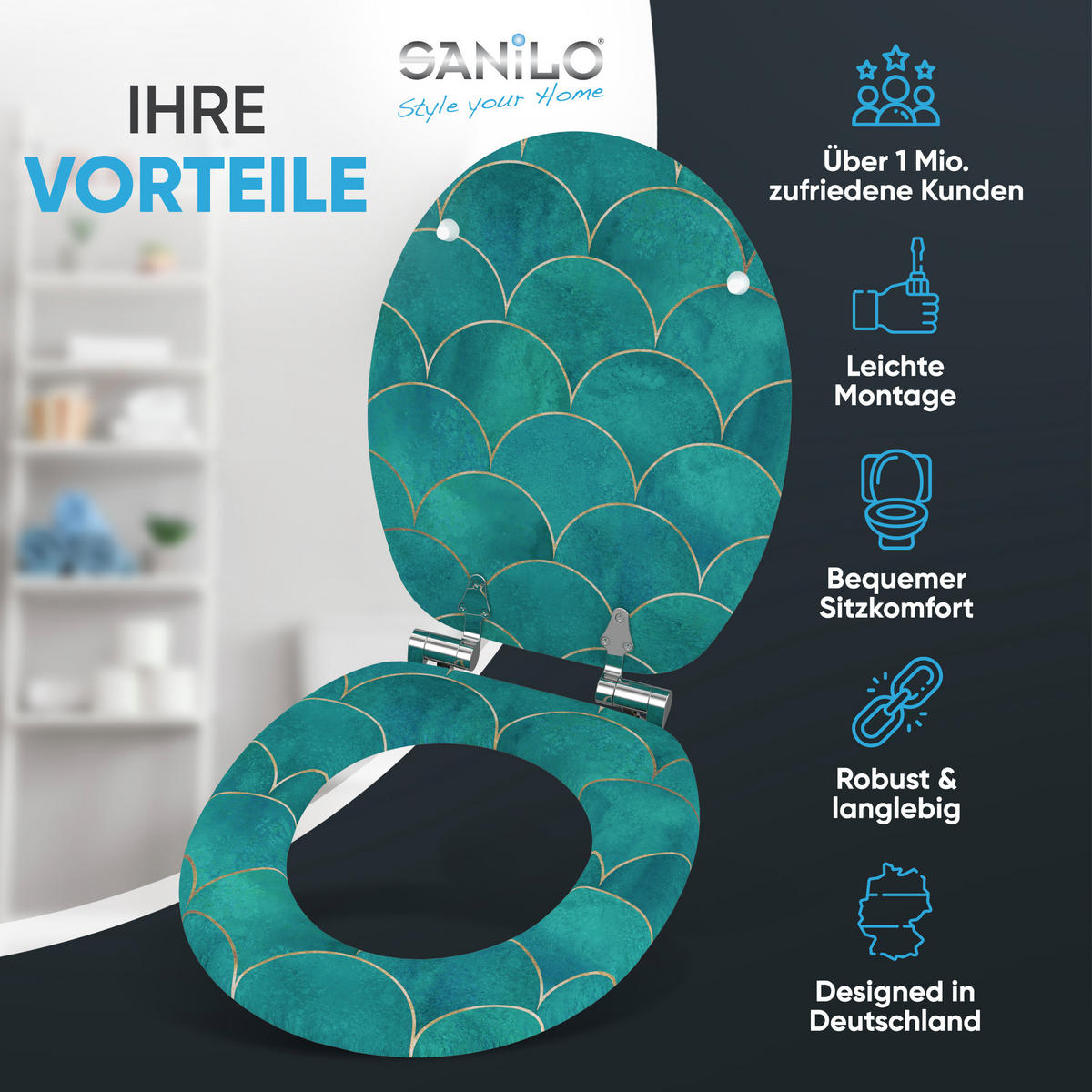 WC Sitz mit Absenkautomatik Aquarell - Blau, Holzwerkstoff (38/6/47cm) - Sanilo