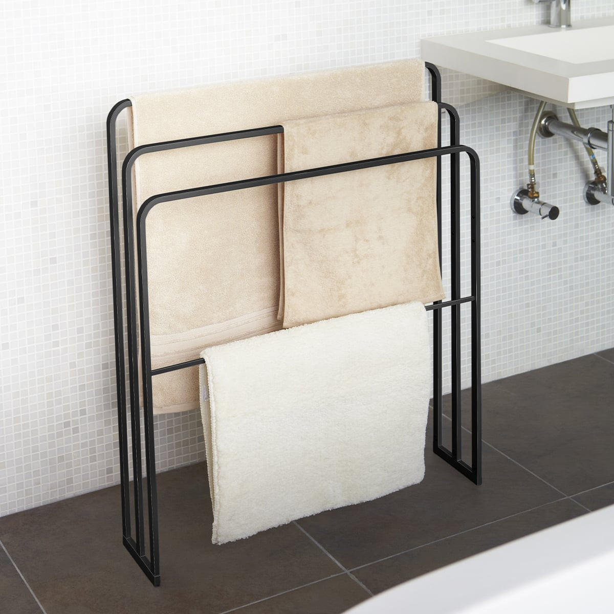HANDTUCHHALTER mit 4 Stangen - L70 cm - Schwarz, Metall (14/81/70cm) - Yamazaki