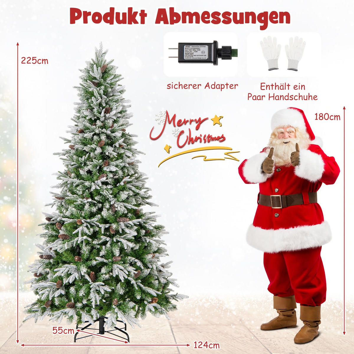WEIHNACHTSBAUM mit 470 warmweißen LED-Lichtern 225 cm grün - Grün, Metall (225cm) - COSTWAY