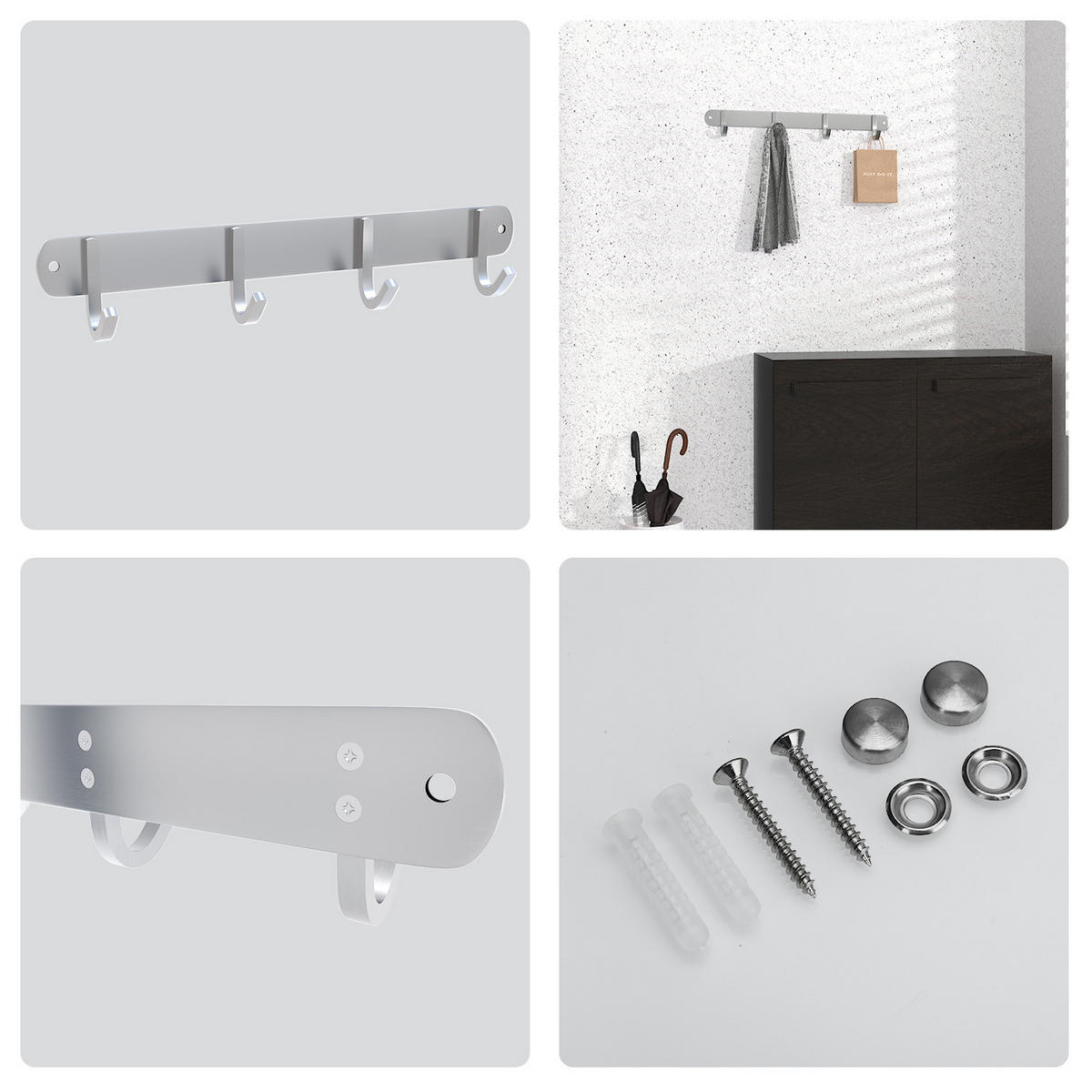 HAKENLEISTE 30/4.7/4.7 cm - Silberfarben, Metall (4.7/4.7/30cm) - Intirilife