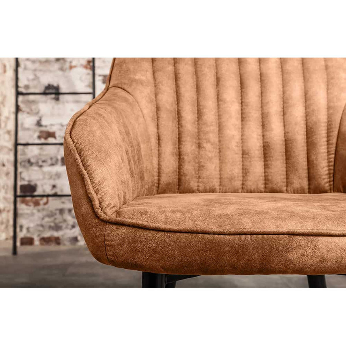 ARMLEHNSTUHL TURIN Microfaser Vintage Hellbraun - Hellbraun/Schwarz, Textil/Metall (60/84/61cm) - riess-ambiente