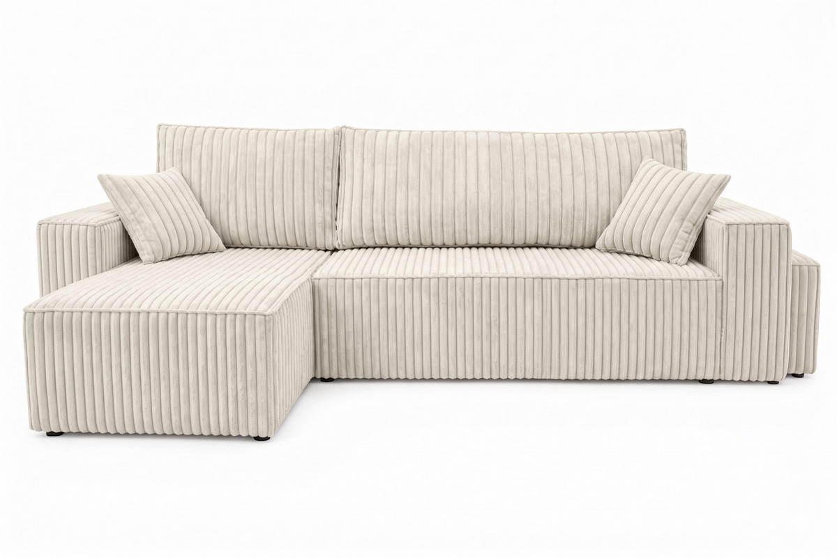 ECKSOFA Mit Schlaffunktion Und Pouf, Cordstoff Tilia, Ecru, Links, Best L Mit Pouf - Ecru, Holz (244/145cm) - Kaiser Möbel