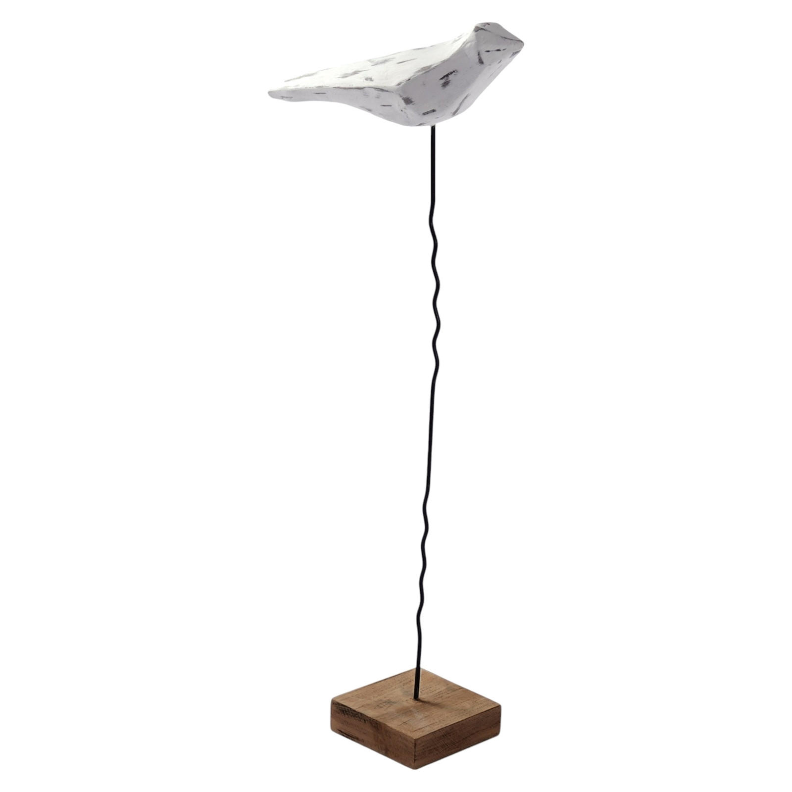 SKULPTUR VOGEL Kikki 56 Mangoholz-Sockel weiß-natur - Weiß, Metall (10/56/25cm) - CREEDWOOD