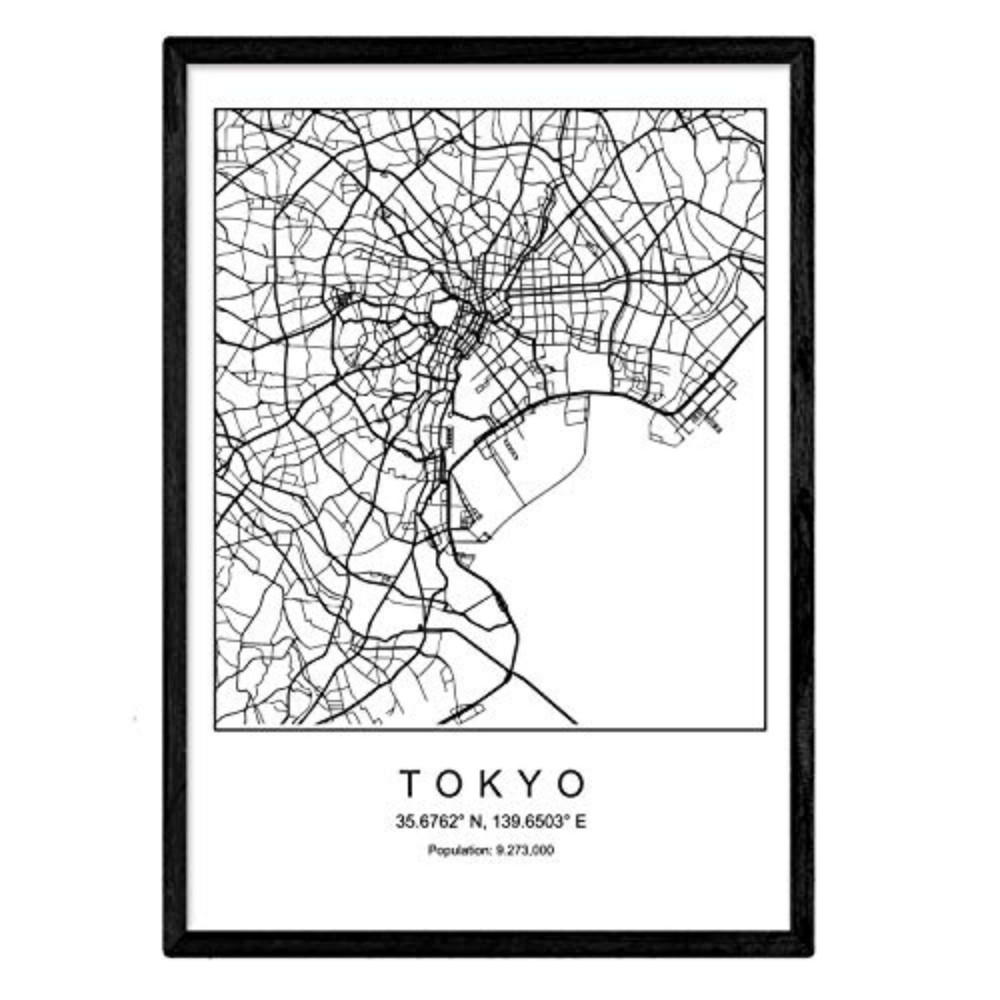 POSTER Tokyo Nordic-Stil A4 Schwarzer Rahmen - Schwarz, Papier (29.7/5/21cm) - Nacnic