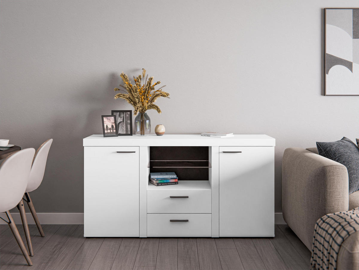 SIDEBOARD Spacoro 2F2S Weiß Matt 156,4/82/40,3 cm – Schubladenschrank Kommode Modern - Weiß, Holzwerkstoff/Kunststoff (156/82/40cm) - AX Living
