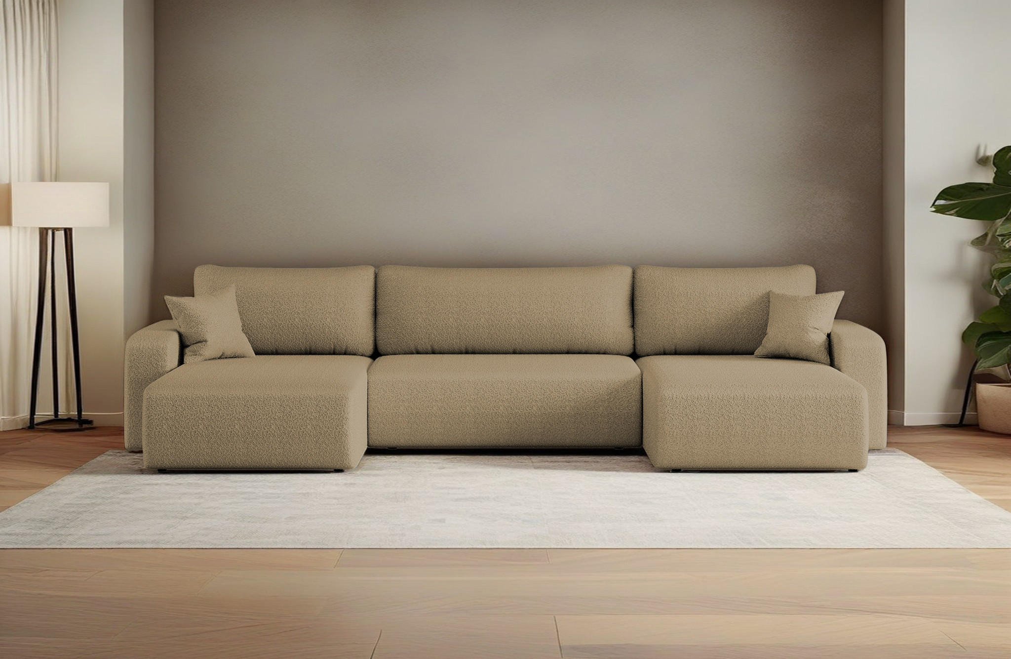 ECKSOFA U-Form Mit Schlaffunktion Und Bettkasten MILANO Stoff Hellbraun - Hellbraun, Holz (312/145cm) - Kaiser Möbel