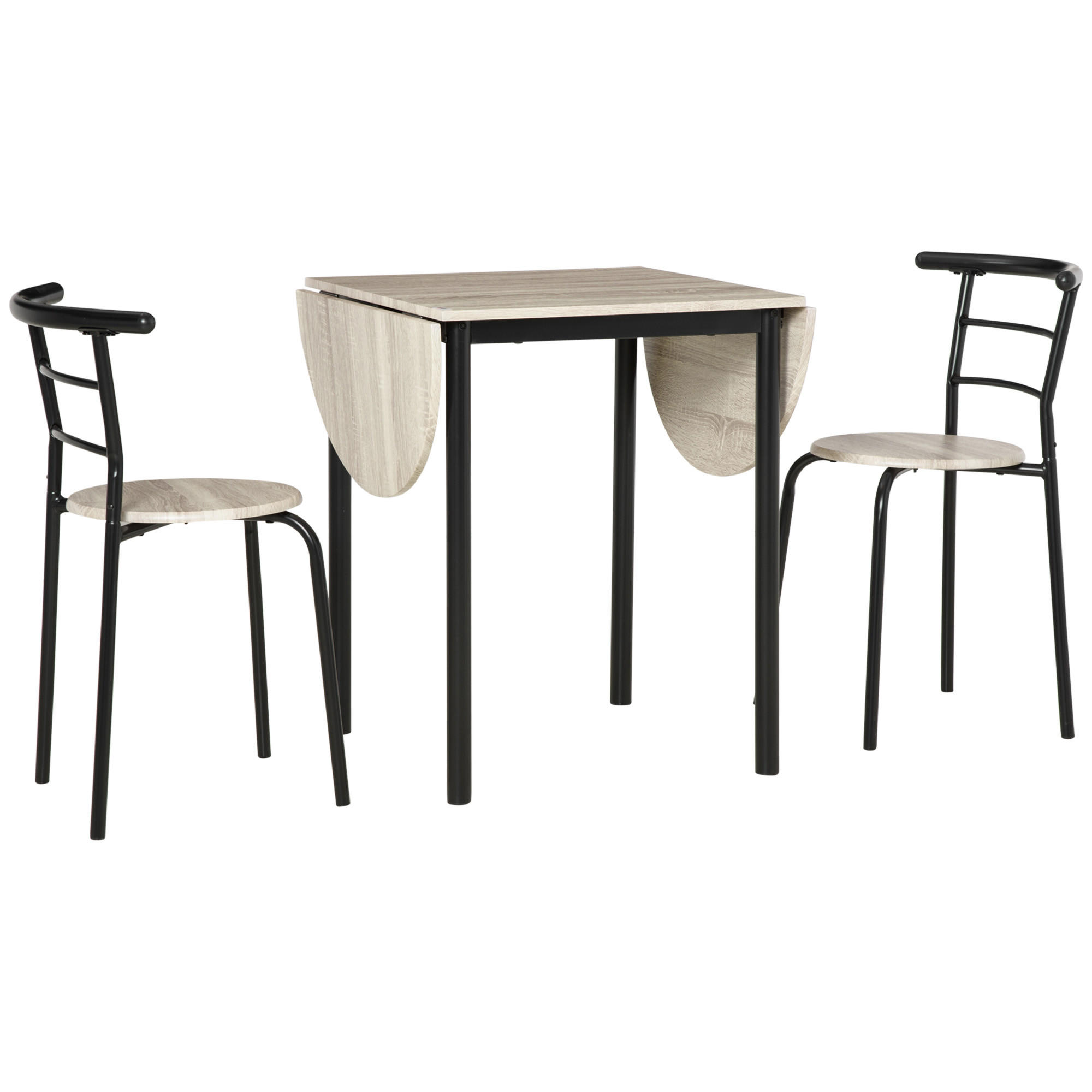 AUSZIEHBARER ovaler Tisch und 2 Stühle – Klapptisch – Metall und MDF – schwarz und natur - Eichefarben, Kunststoff (120/75/60cm)