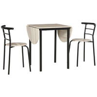 AUSZIEHBARER ovaler Tisch und 2 Stühle – Klapptisch – Metall und MDF – schwarz und natur - Eichefarben, Kunststoff (120/75/60cm)