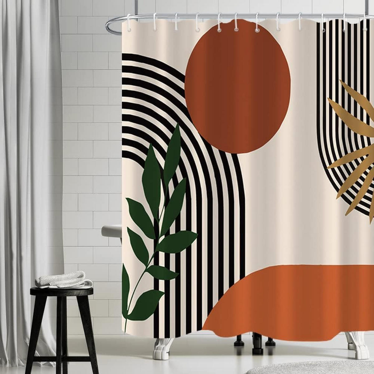 DUSCHVORHANG 180 x 200 cm Terrakotta Schwarz abstrakt geometrisch Polyester wasserdicht waschbar - Multicolor, Textil (180/200cm) - MCBOSON