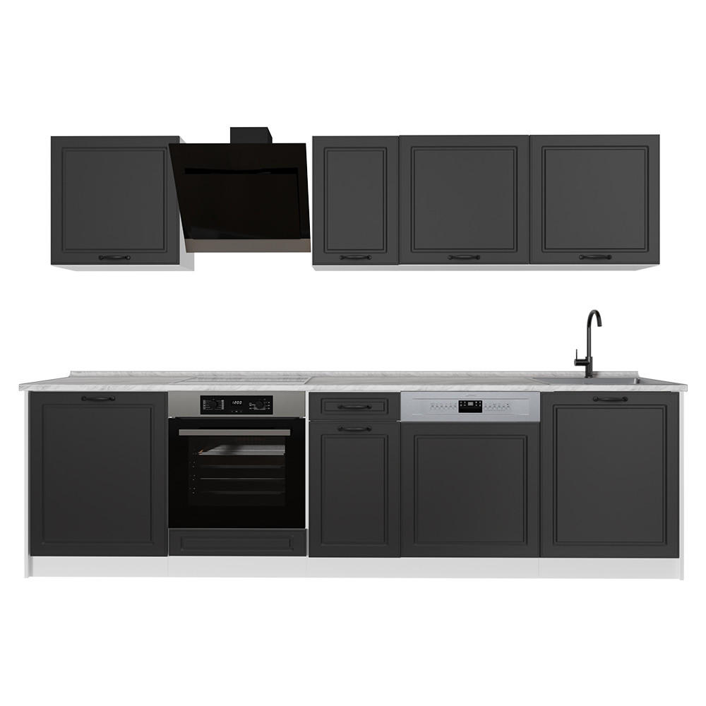 KUCHYNKA R-Line, Antracitový vidiecky dom/biely, 280 cm Marmori työtaso - biela/antracitová, kompozitné drevo (280/206.8/60cm) - Vicco