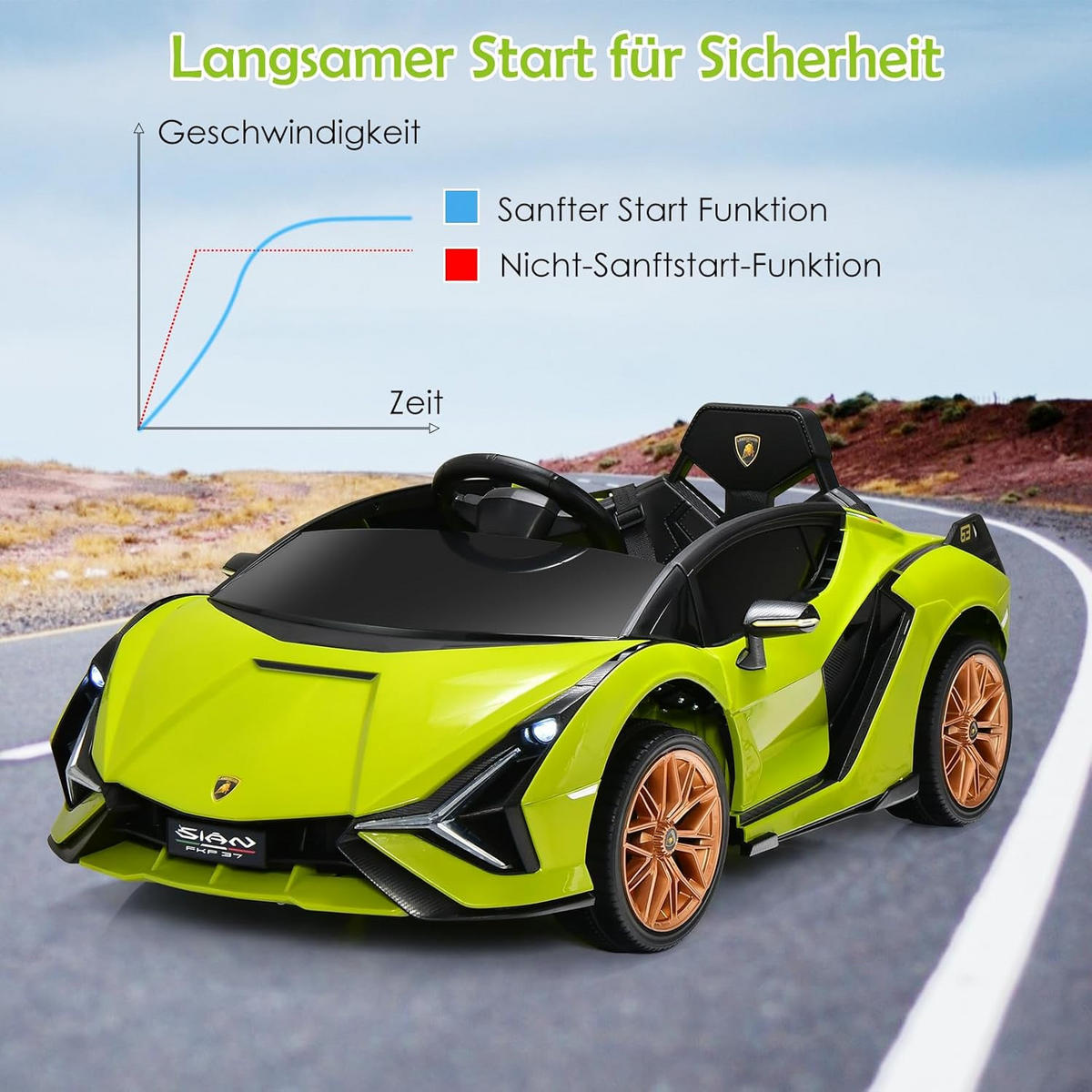 DETSKÉ auto Lamborghini 12V zelené - zelená, plast (64/41/108cm) - COSTWAY