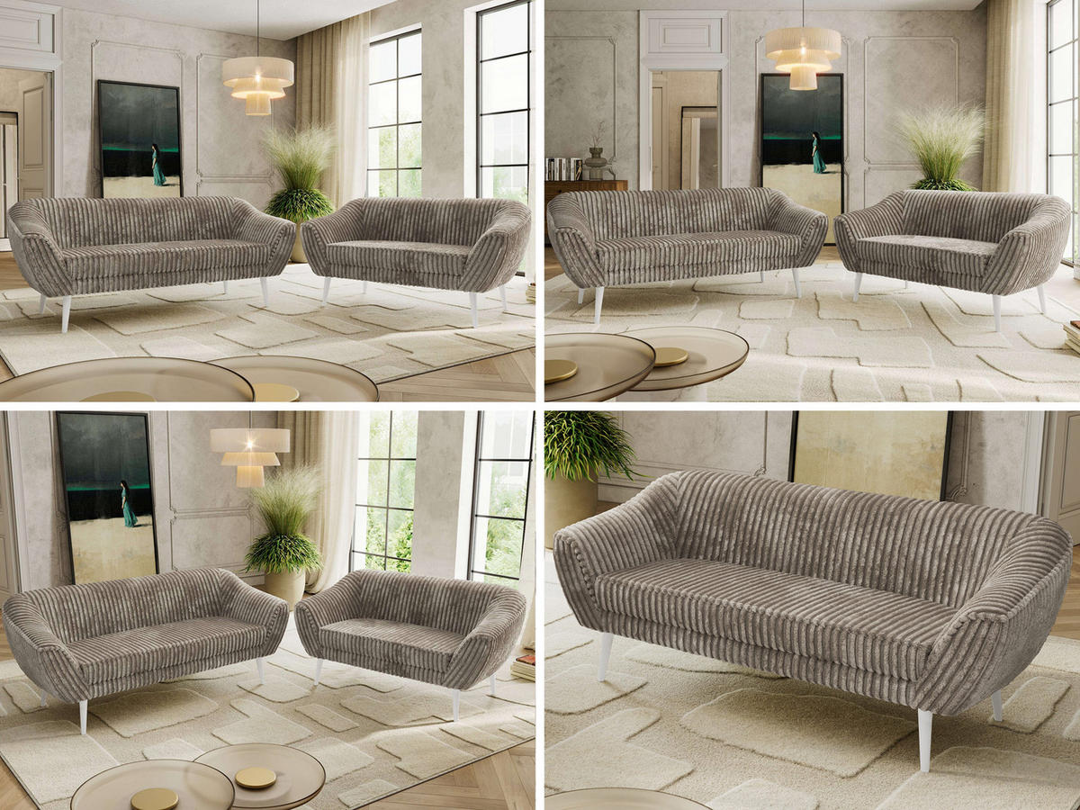 SEDACÍ SOUPRAVA 3+2 PIRS - Světle hnědá Manšestr - Bílé nohy - bílá/světle hnědá, kompozitní dřevo/textil (180/75/74cm) - MKS