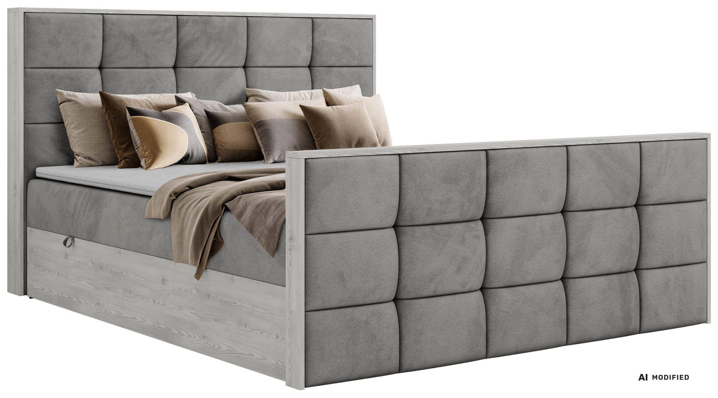 BOXBETT ALNOR DUO 140/200 - Hellgrau Velvet - Topper T25 - H3 - Hellgrau/Schwarz, Kunststoff/Textil (140/200cm) - MKS