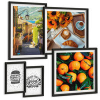 BILDER SET 5er Set - 50x50 cm & 20x30 cm & 40x60 cm Schwarzer Rahmen - Juicy Oranges Kitchen - Schwarz, Kunststoff (40/60cm) - TULUP