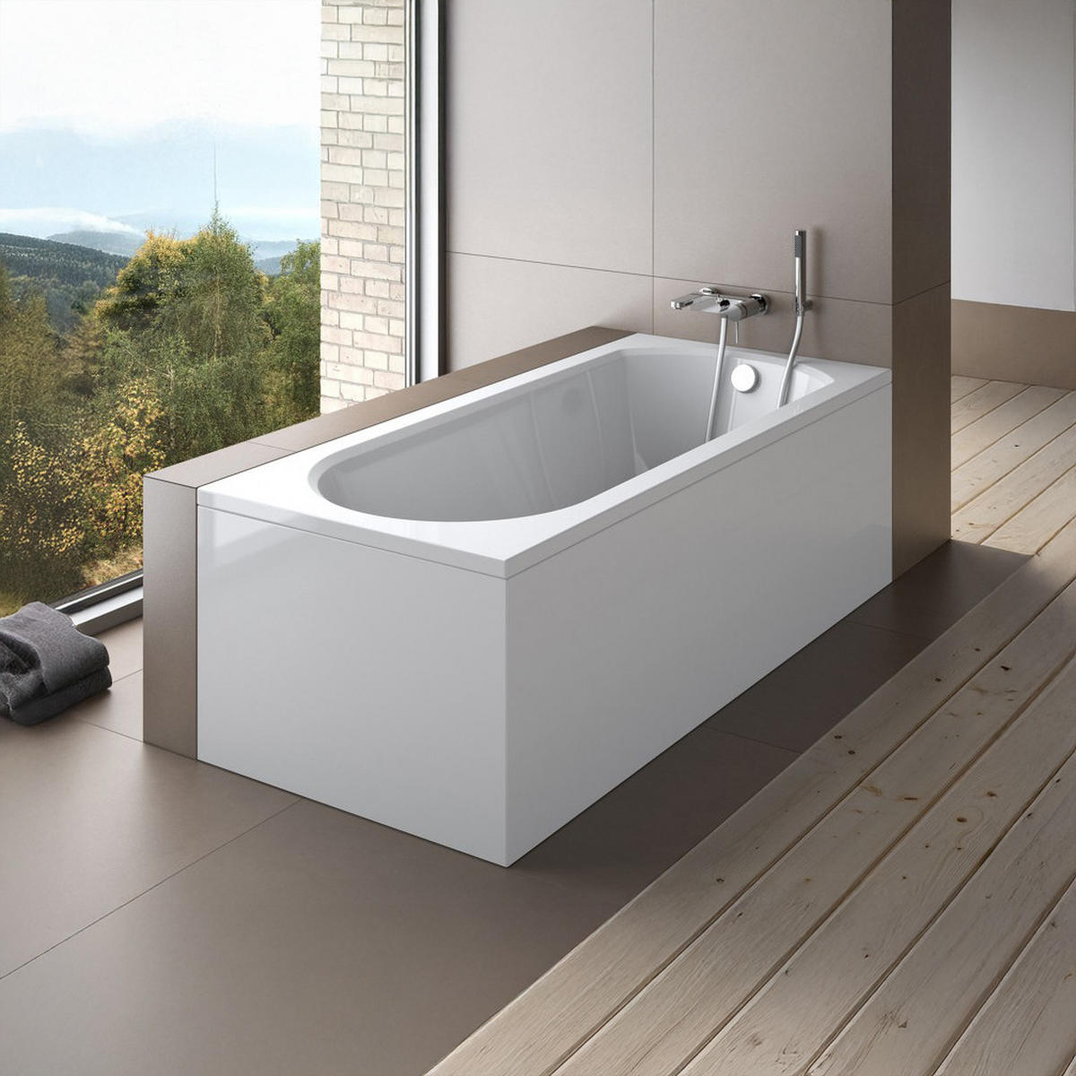 BADEWANNE Rechteck INTRICA 160/75 mit Styro Ablauf Füße - Weiß, Kunststoff (75/55.5/160cm) - bad land