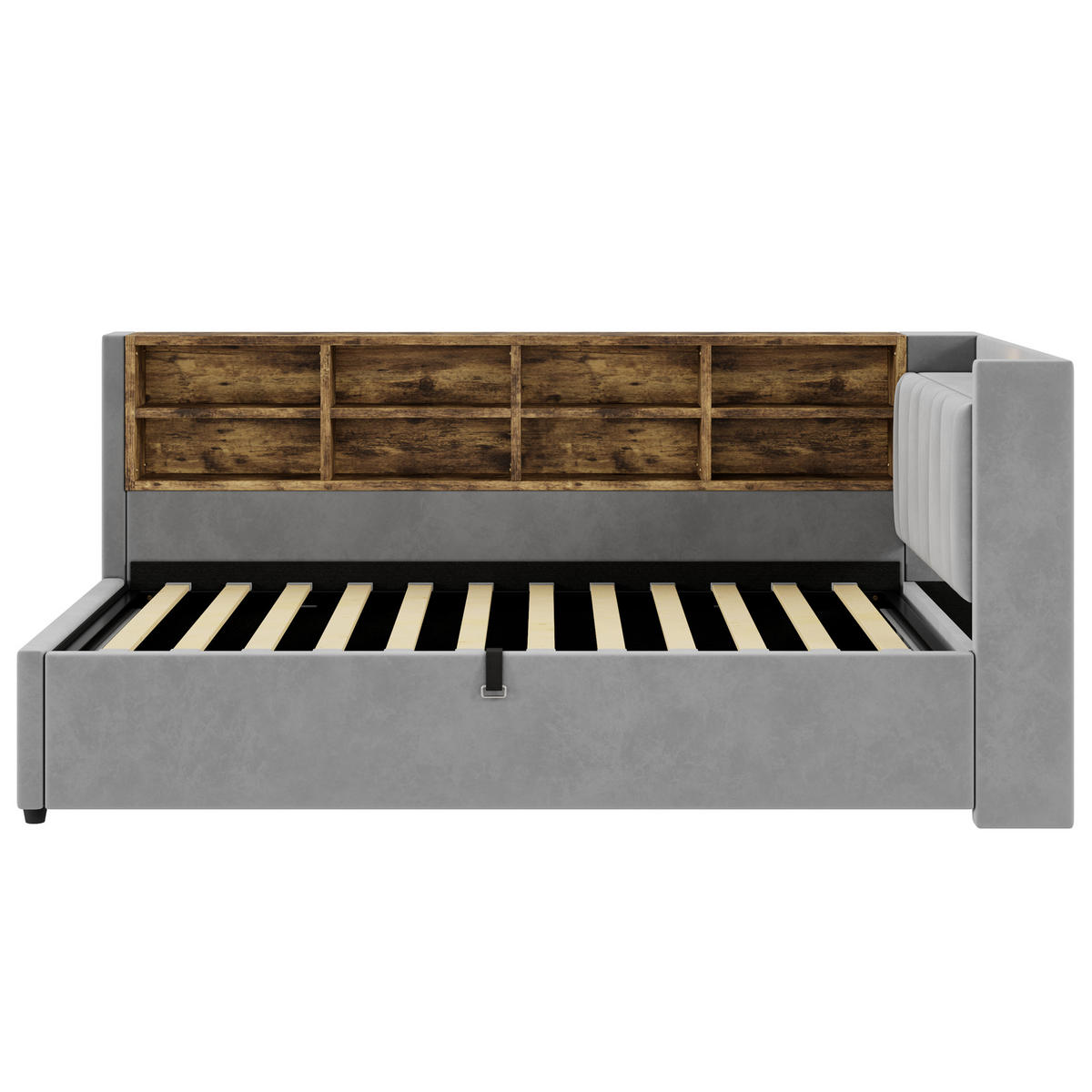 POLSTERBETT 90/200 cm Hellgrau mit Stauraum mit LED-Beleuchtung aus Samt - Hellgrau, Textil (90/200cm) - OKWISH