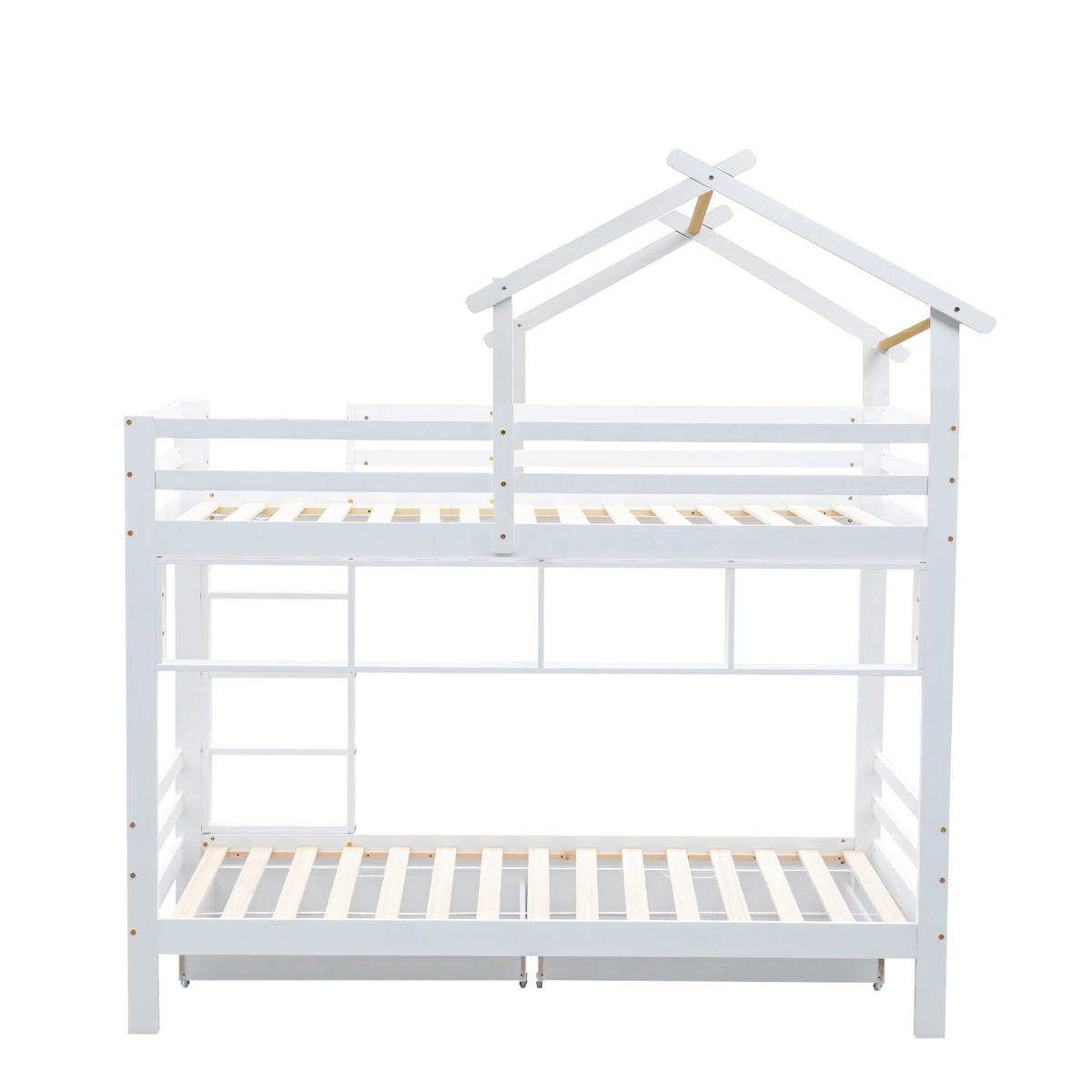 HAUSBETT 90/200 cm Weiß mit Stauraum und Regal aus Kiefer massiv - Weiß, Holzwerkstoff (90/200cm) - Flora Grace