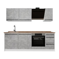 KÜCHENZEILE R-Line, Beton/Weiß, 220 cm ohne Arbeitsplatte - Weiß/Grau, Holzwerkstoff (220/81.6/46cm) - Vicco