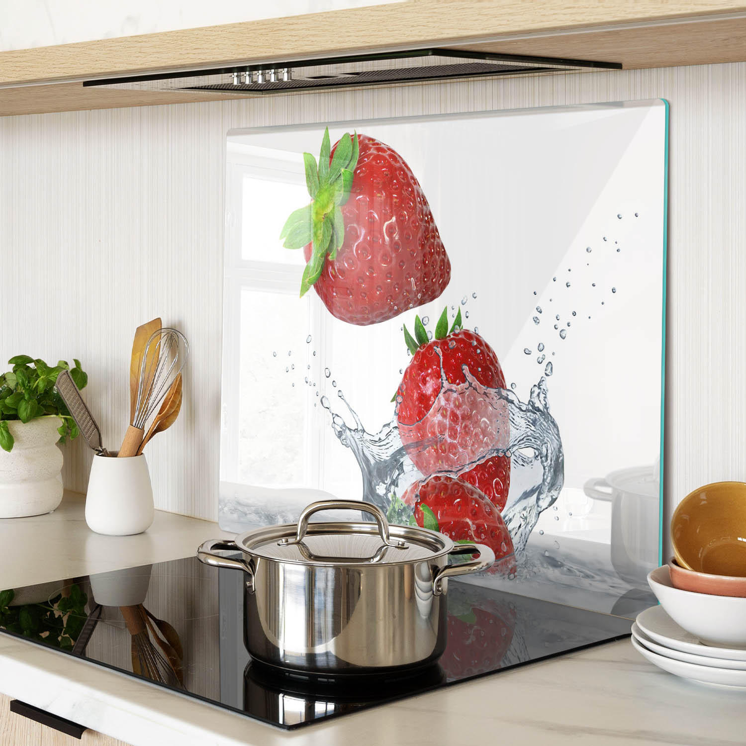 GLASPLATTE 60x52 cm Erdbeeren und Wasser - Rot, Glas (60/0.4/52cm) - TULUP
