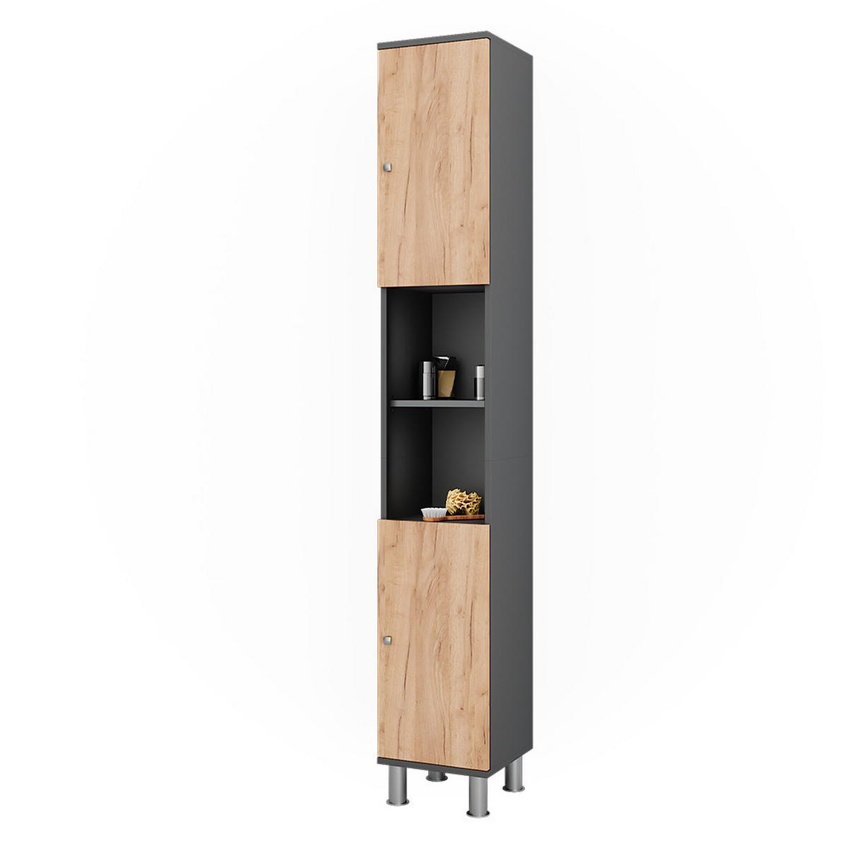 HOCHSCHRANK Fynn Anthrazit/Goldkraft Eiche 30 x 190 cm - Honigeiche/Anthrazit, Holzwerkstoff (30/190/30cm) - Vicco