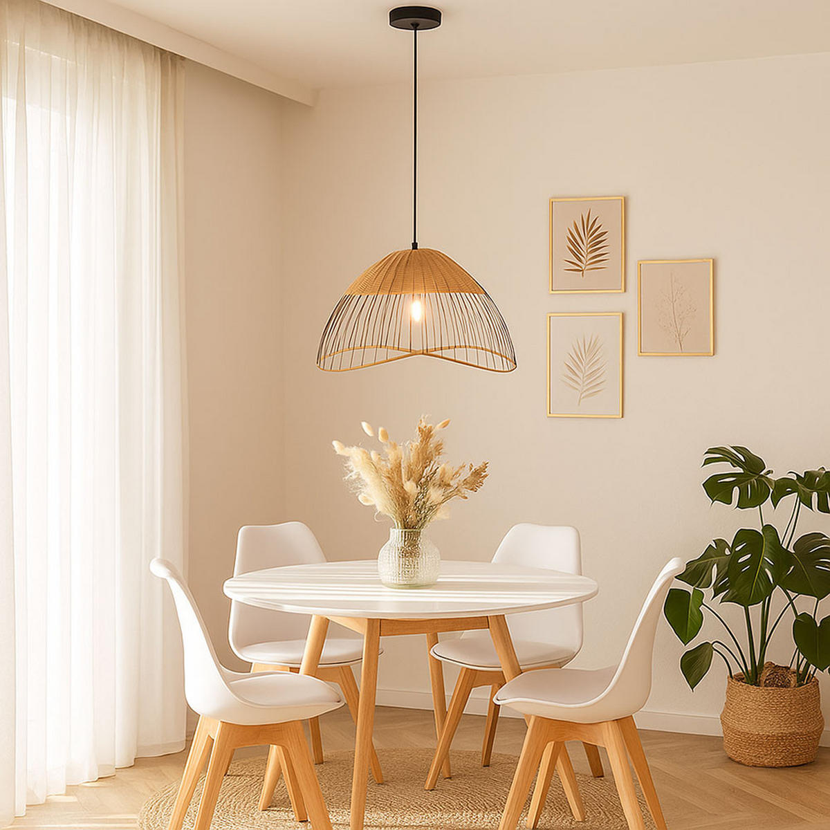 LED HÄNGELEUCHTE Holz Schwarz Rattan - Schwarz, Holz (48/48/120cm)