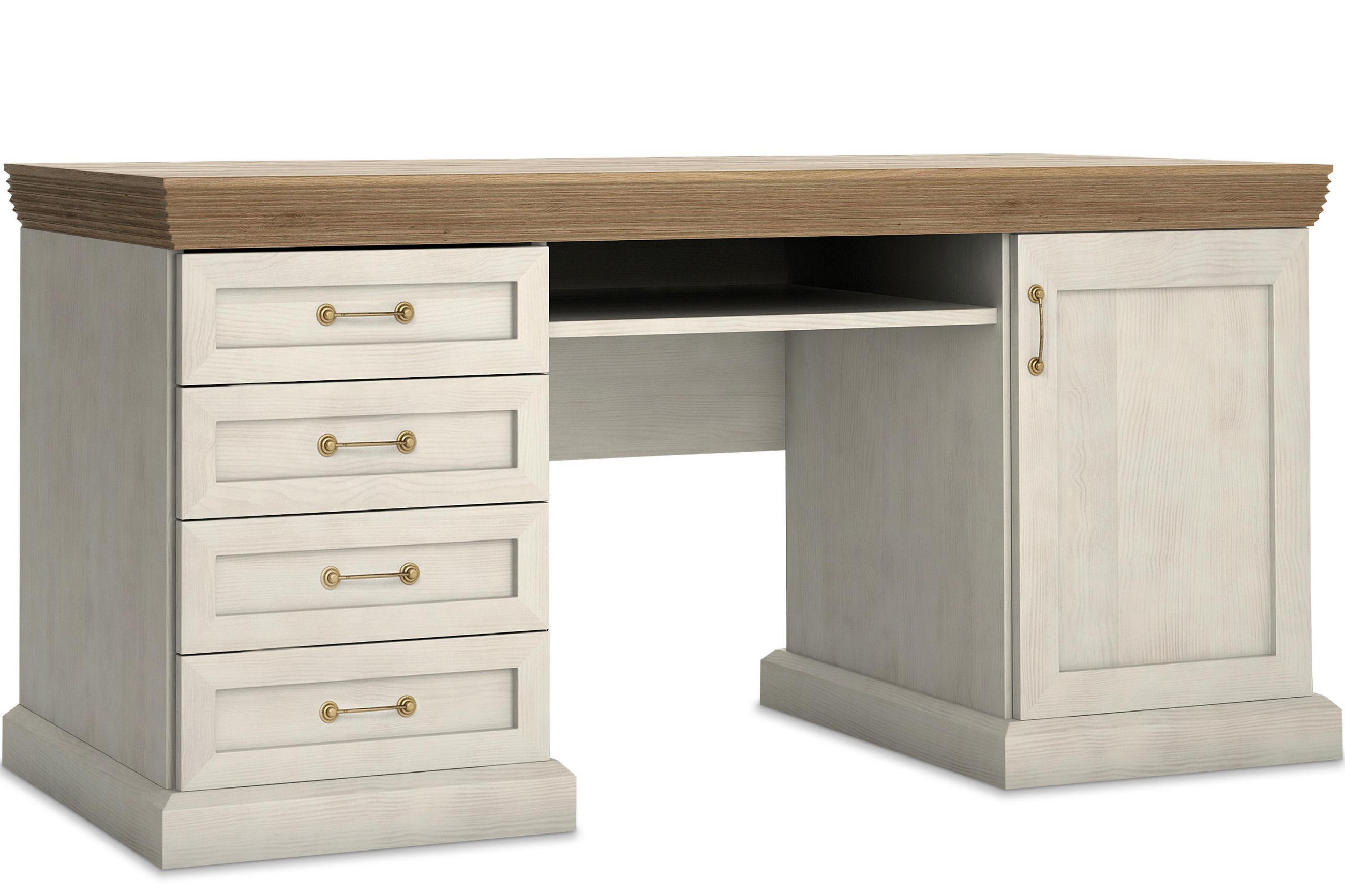 SCHREIBTISCH ARVEN mit Schubladen und Tür, Cremeweiß - Eichefarben/Creme, Holz (55/147/80cm) - KONSIMO®