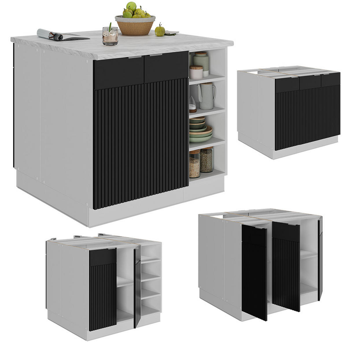 KUCHYŇSKÝ OSTROV Fame-Line, černé pruhy, 90 cm bez pracovní desky - bílá/černá, kompozitní dřevo (90/82/60cm) - Vicco