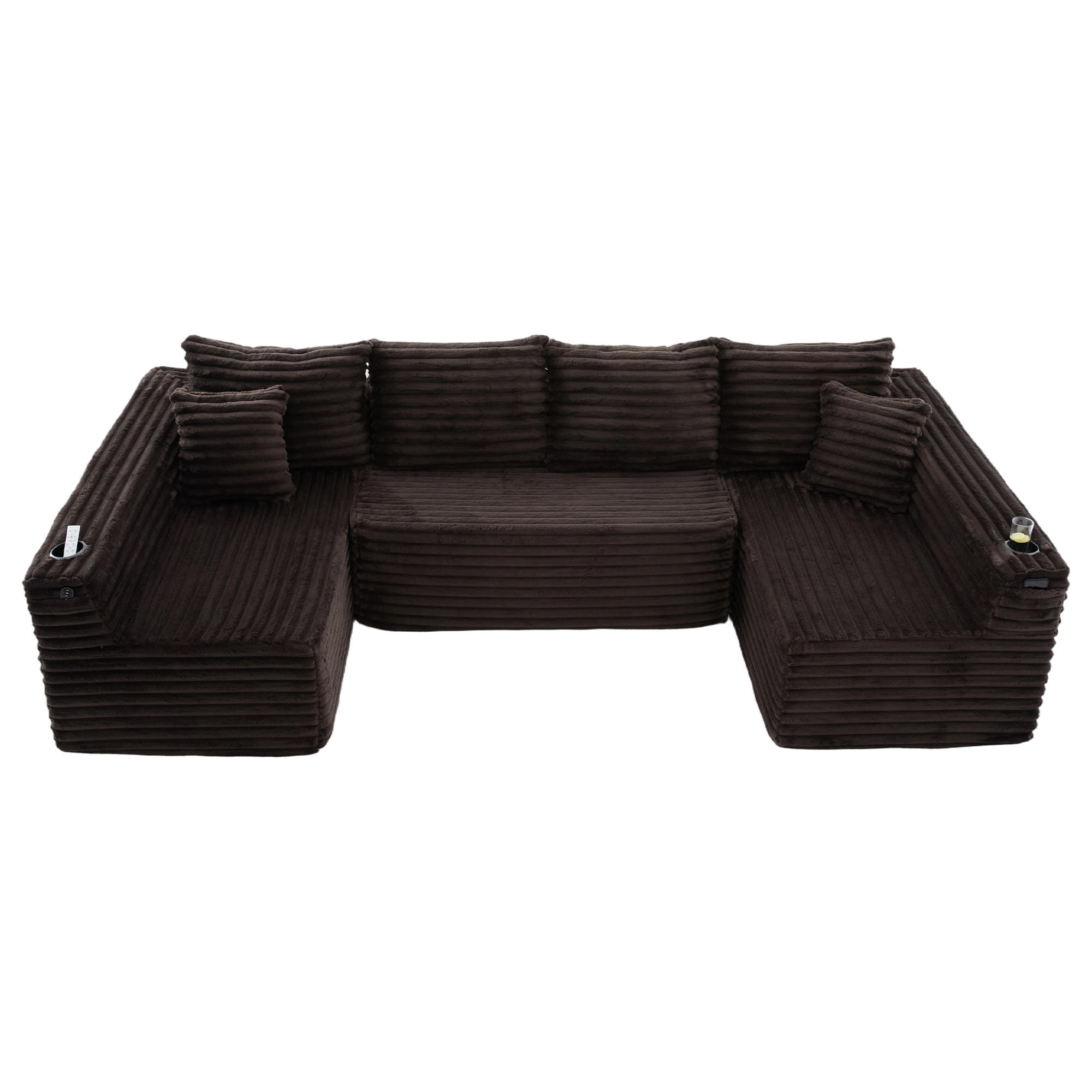 WOHNLANDSCHAFT 320/155/88 cm Braun mit Getränkehalter und Seitentasche - Braun, Textil (320/88/155cm) - Oxeza