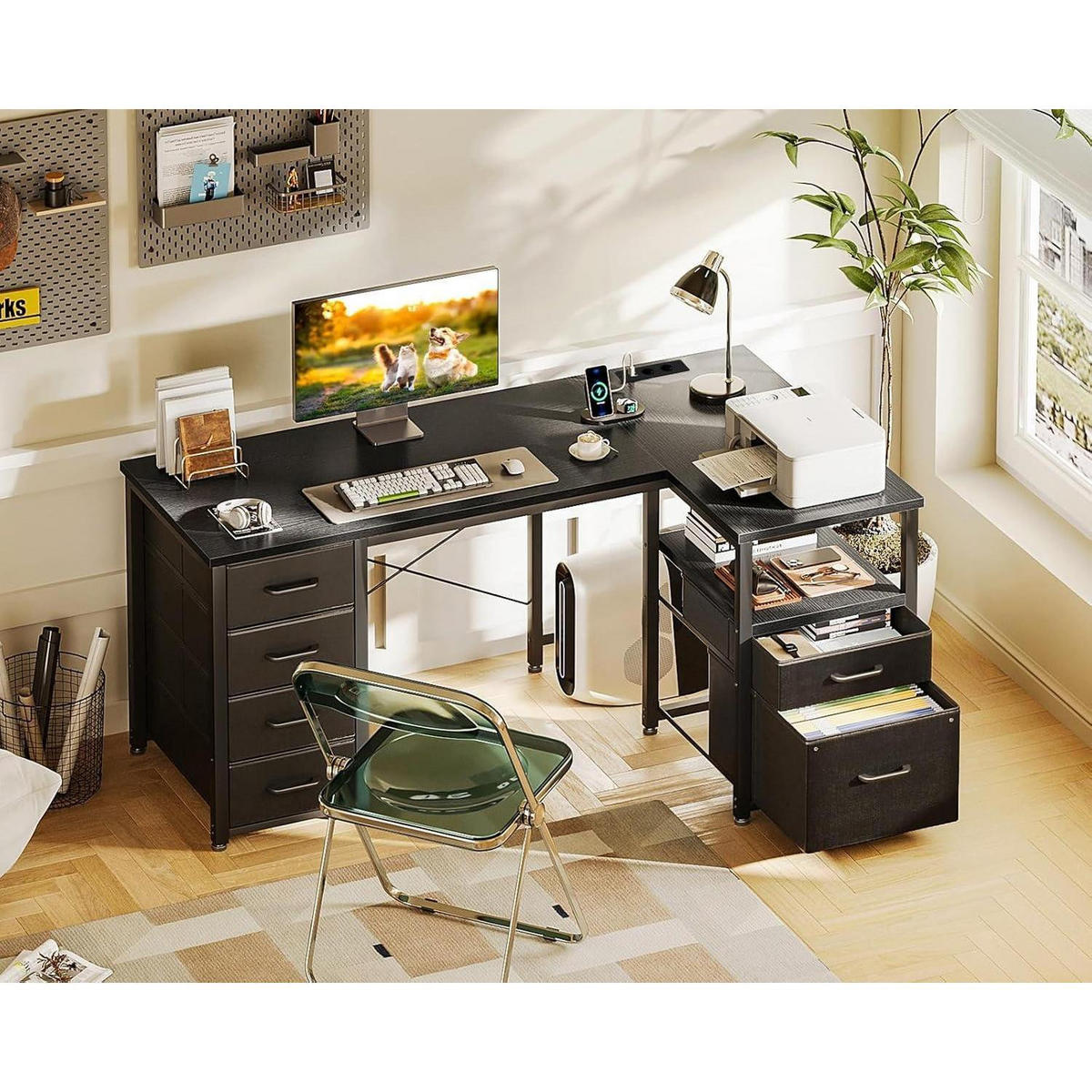 ECKSCHREIBTISCH L-Form Schwarz 140 x 70 cm - Schwarz, Holzwerkstoff (140/70/75.2cm)