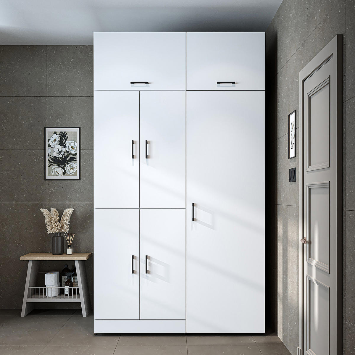 WASCHMASCHINENSCHRANK DORA-I 130cm Breit, 230cm Hoch - Weiß, Holzwerkstoff (130/230/73.8cm)