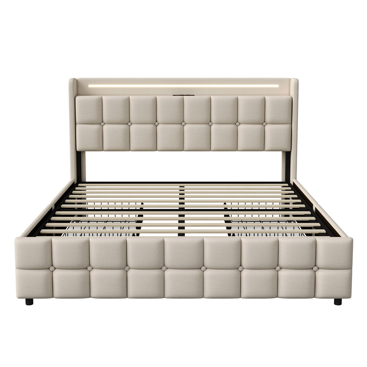 POLSTERBETT 180x200 cm LED Kopfteil 4 Schubladen USB beige - Beige, Holz (180/200cm) - LEBENLANG