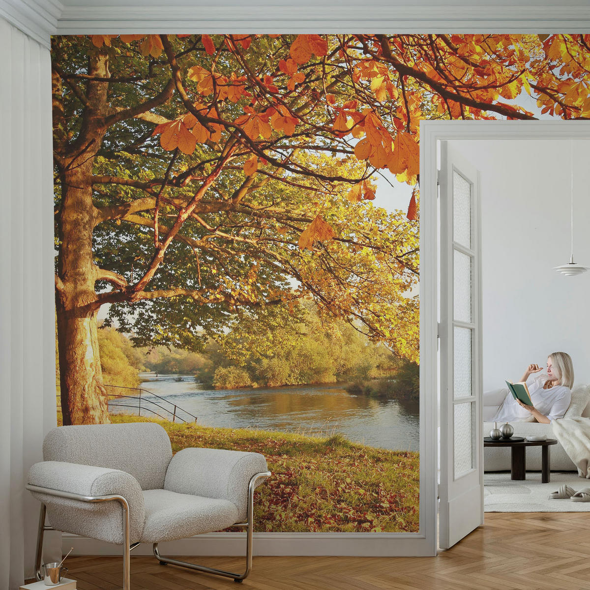 FOTOTAPETE 104x70 cm - Küstenherbst - Gelb, Textil (104/70cm) - Wallfluent