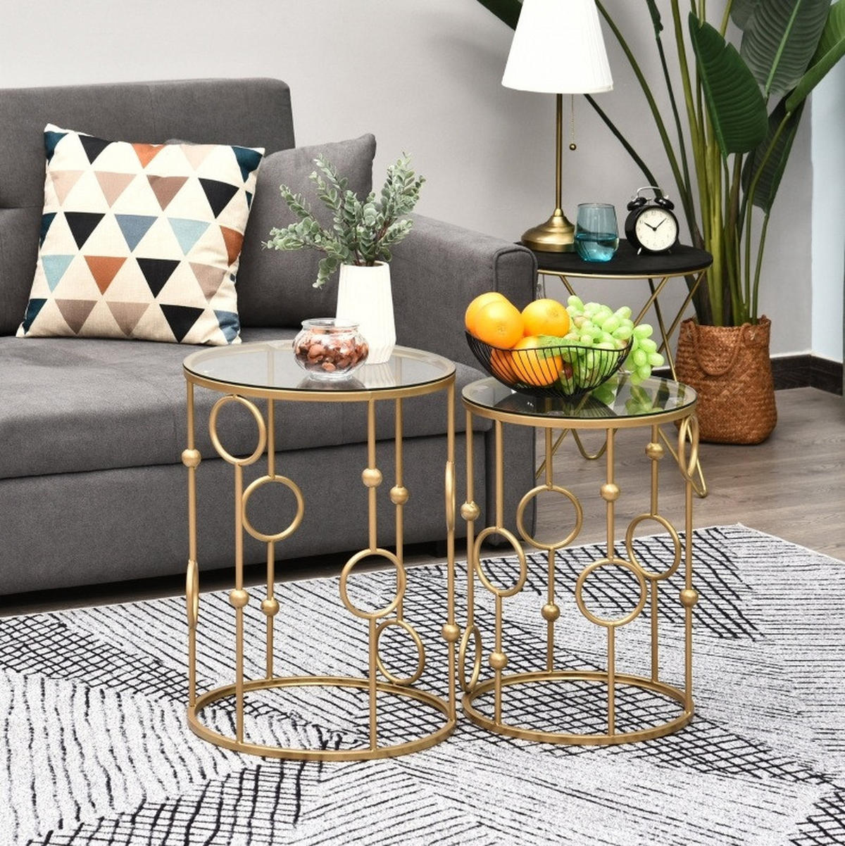 BEISTELLTISCH-SET Ø41/57 und Ø36/51 cm aus Metall mit Glasplatte, ineinanderschiebbar, Gold - Goldfarben, Metall (41/41/57cm) - Redom