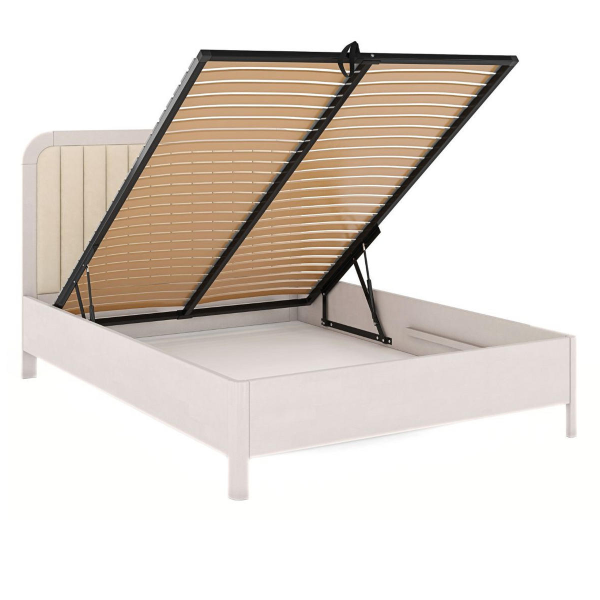 MASSIVHOLZBETT Modena mit Lattenrost und Bettkasten, Buche - lackiert, Weiß/Ecru, 180x200 - Ecru/Weiß, Holz/Buchenholz (180/200cm) - Visby