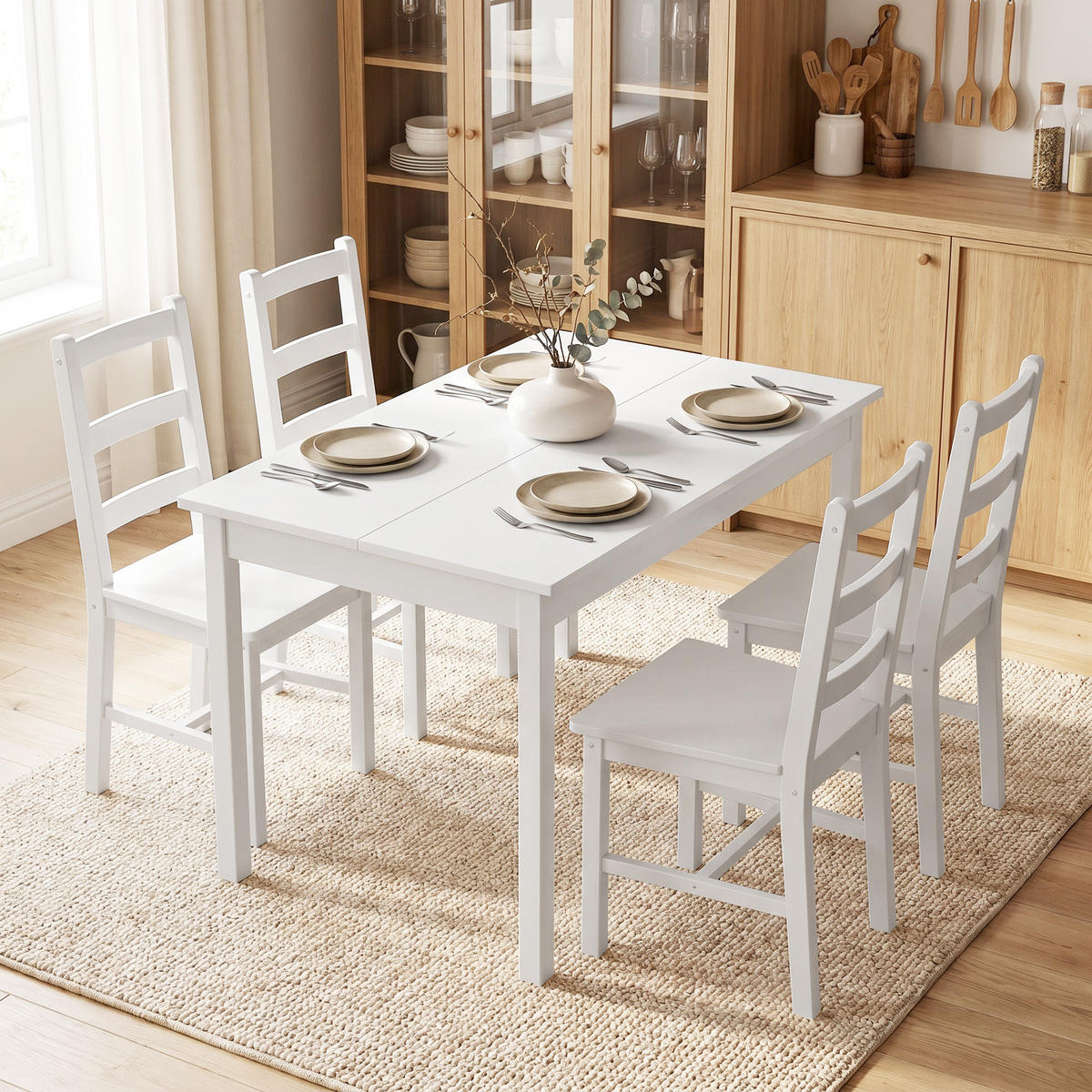 ESSGRUPPE mit 1 Tisch und 4 Stühlen Weiß 118.0/73.0/75.0 cm - Weiß, Holz (73/75/118cm)