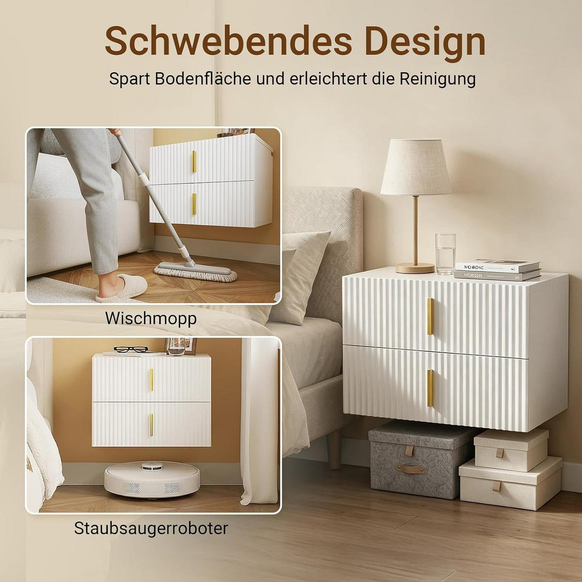 NACHTTISCH mit zwei Schubladen FBT177-E-W - Weiß, Holzwerkstoff (40/30/30cm) - SoBuy