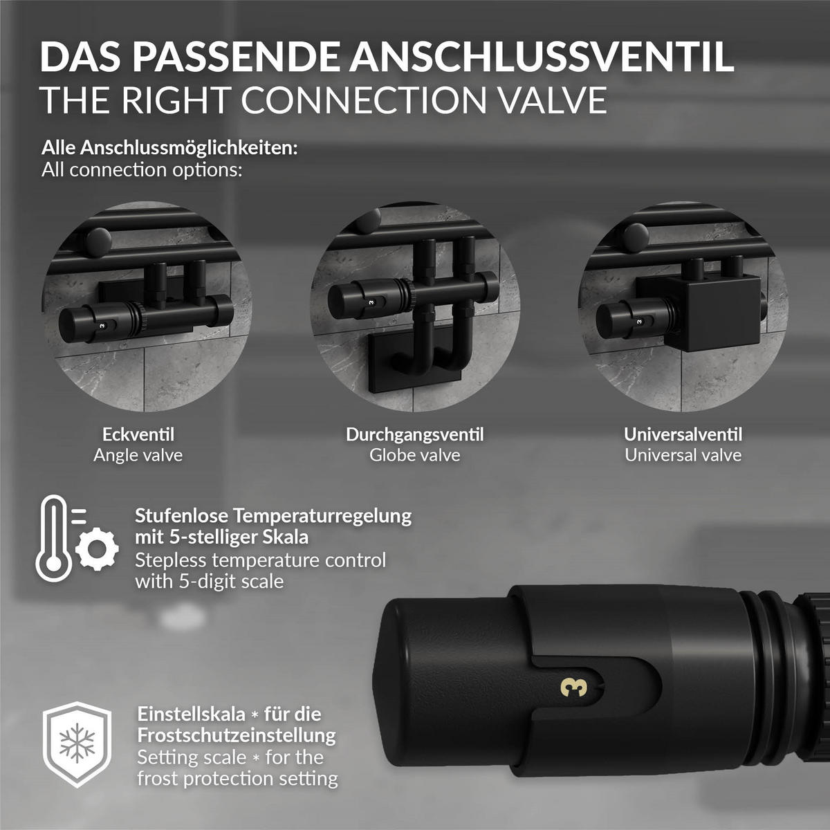 ANSCHLUSSGARNITUR Badheizkörper Schwarz - Schwarz, Metall - LuxeBath